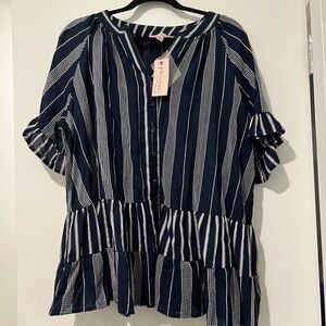 Philosophy Navy and White Striped Blouse